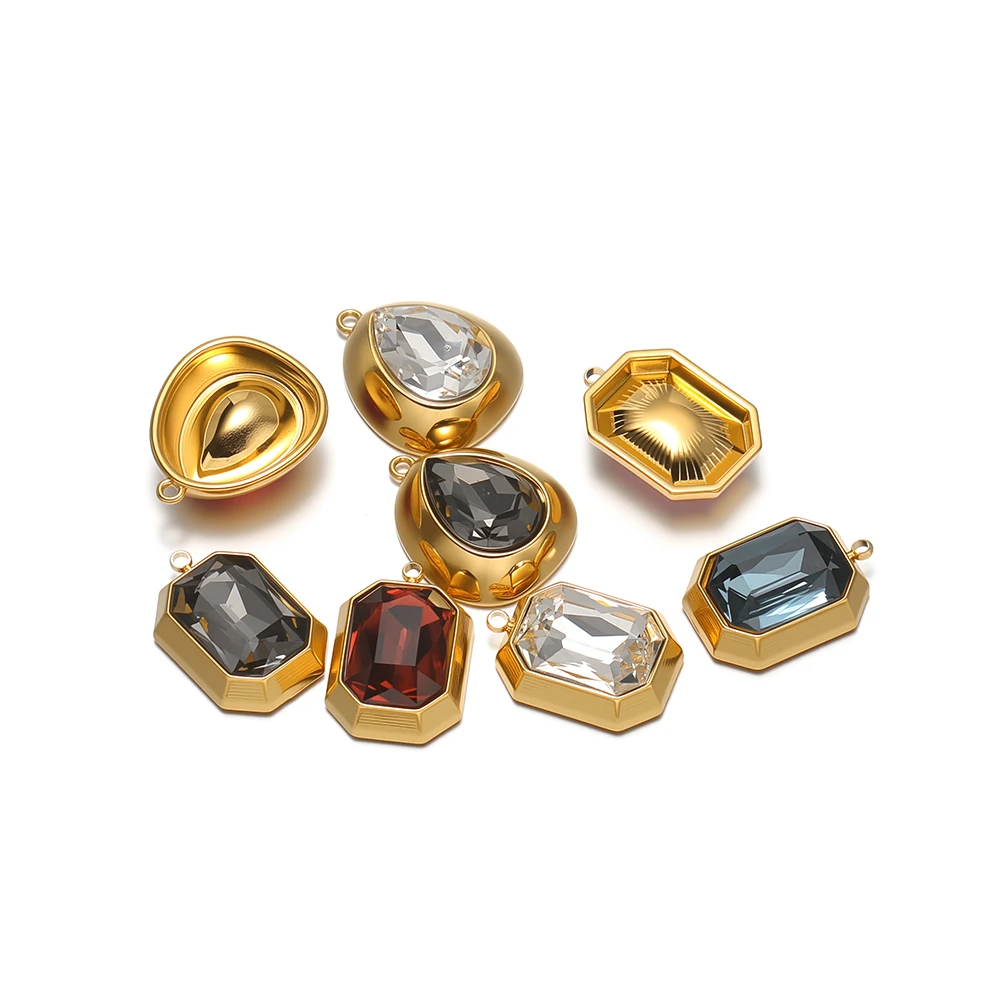 3 Stück Edelstahl-Rechteck-Oval-Zirkon-Anhänger für DIY-Schmuck, Halsketten-Anhänger, Armbänder, Ohrringe und Accessoires für Mädchen – Detail 2