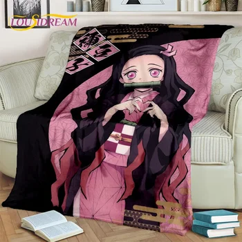 Kamado Nezuko Demon S-Slayer Japon Anime Couverture en flanelle douce pour lits Chambre Canapé Pique-nique, Couverture pour enfants Loisirs en plein air