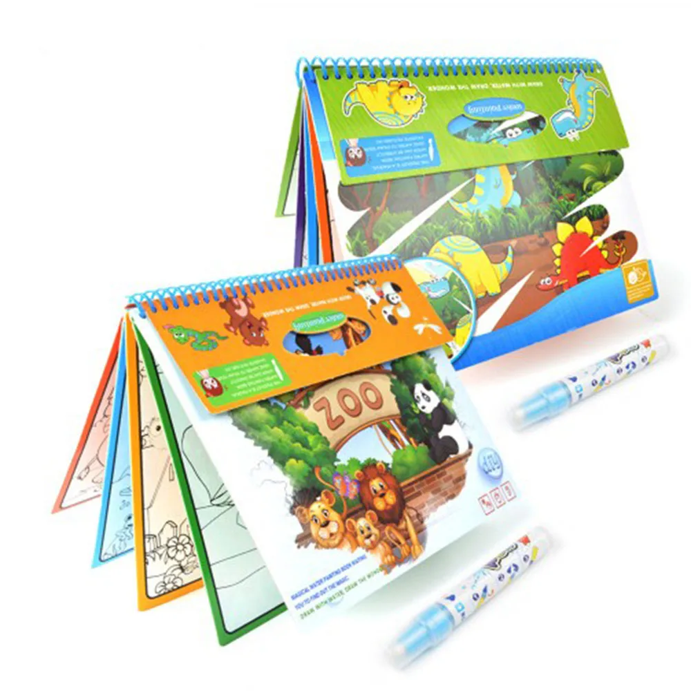 Magic Water Drawing Book Zoo Animal Dinosaurs Coloring Book Doodle Magic Pen Painting Drawing Board For Kids Educational Toys