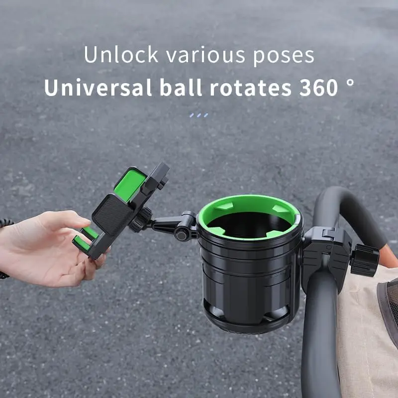3 In 1 Universal Baby Stroller Cup Holder with Phone Stand 2 Drink Holder Cup for Pram, Bike, Motorcycle, Wheelchair