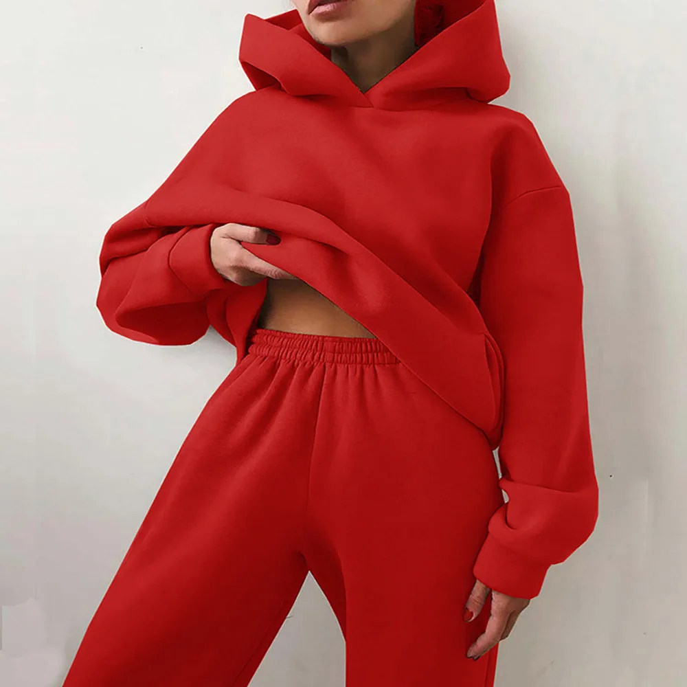 Winter Two Piece Sets Women Tracksuit Oversized Suit 2022 Autumn Trouser Suits Female Sweatshirt Solid Sports Hoodie Sportswear