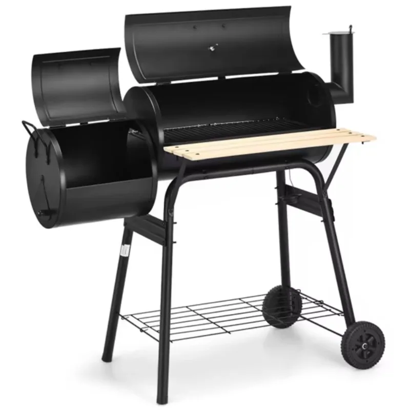 STLFDB Outdoor Heavy-Duty Black BBQ Grill with Adjustable Height for Kitchens Parties Natural Gas Compatible Pizza Oven Included
