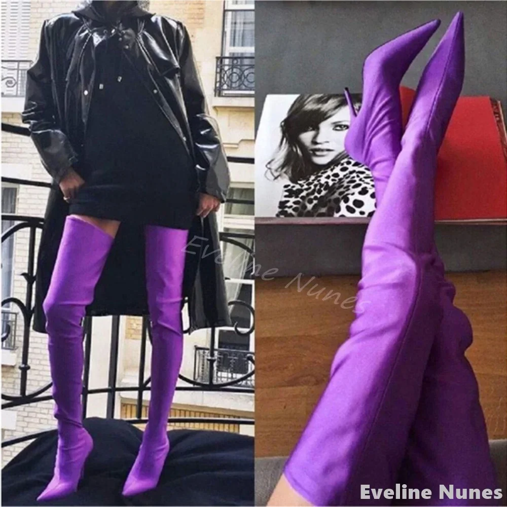

Stretch Fabric Over The Knee Boots Women Pointed Toe Slip On Stiletto Heel Sexy Boots 2024 Autumn New Fashion Long Boots