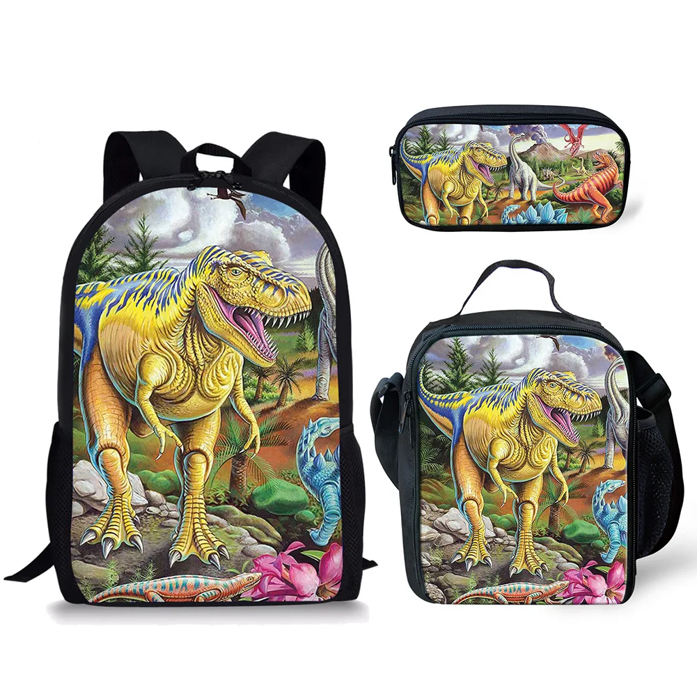 Cartoon Funny Dinosaur Wild Animal 3pcs/Set Backpack 3D Print School Student Bookbag Anime Laptop Daypack Lunch Bag Pencil Case