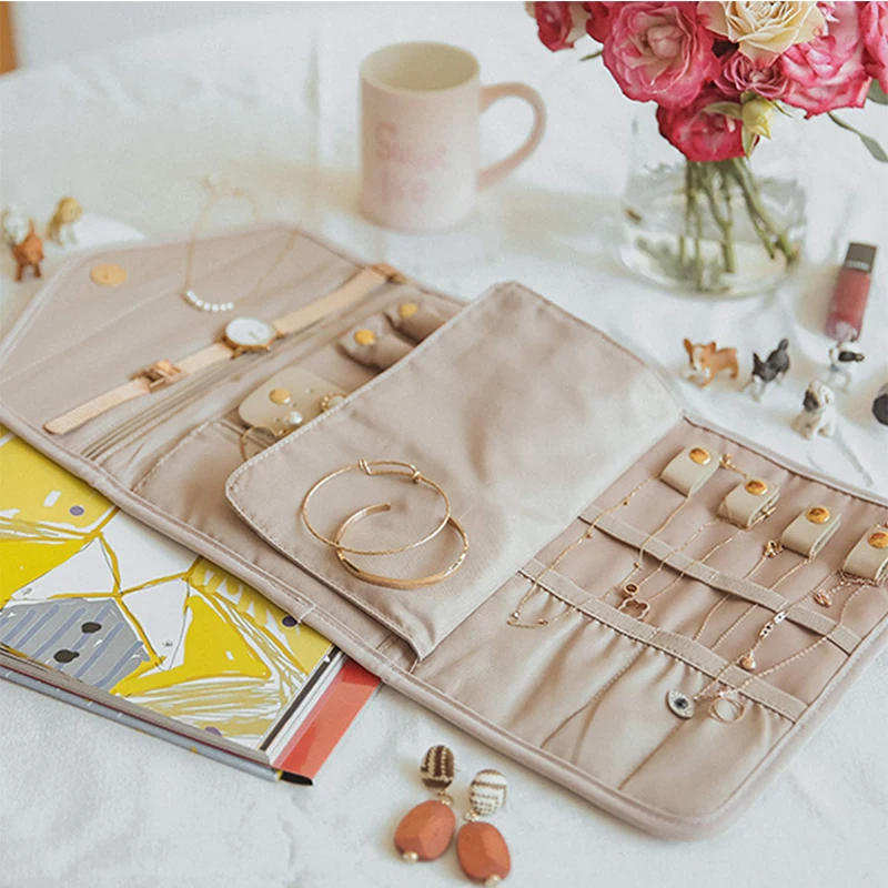 Foldable Fashion Portable Jewelry Bag, Large Women\'s Travel Jewelry Roll, Necklace Earring Ring Jewellery Display Storage Bag