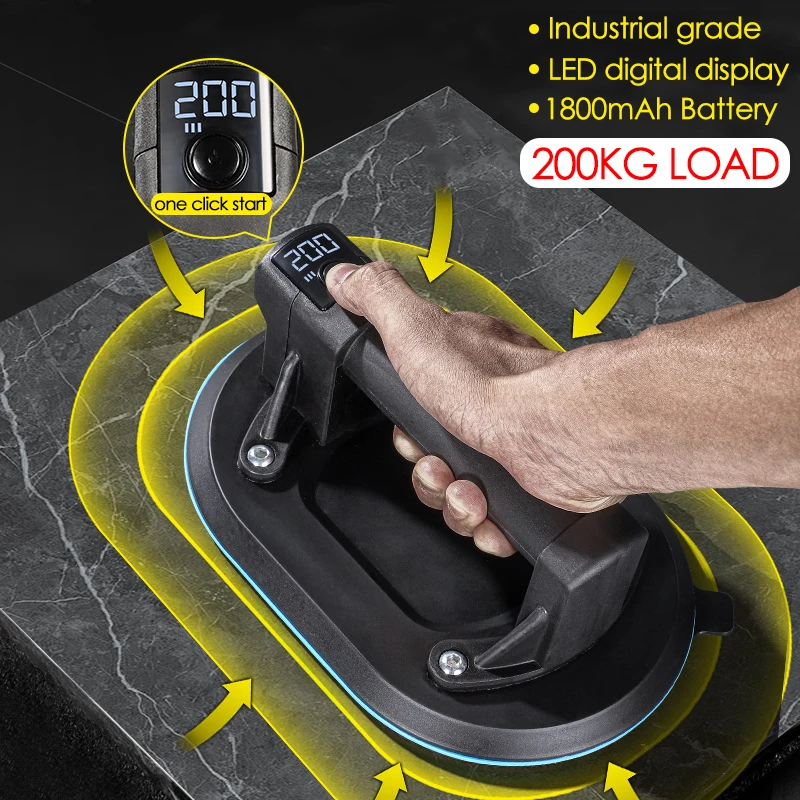

200KG Load Large Electric Vacuum Suction Cup Industrial Grade Automatic Air Replenishment Glass Tile Lifting Tools 1800mAh