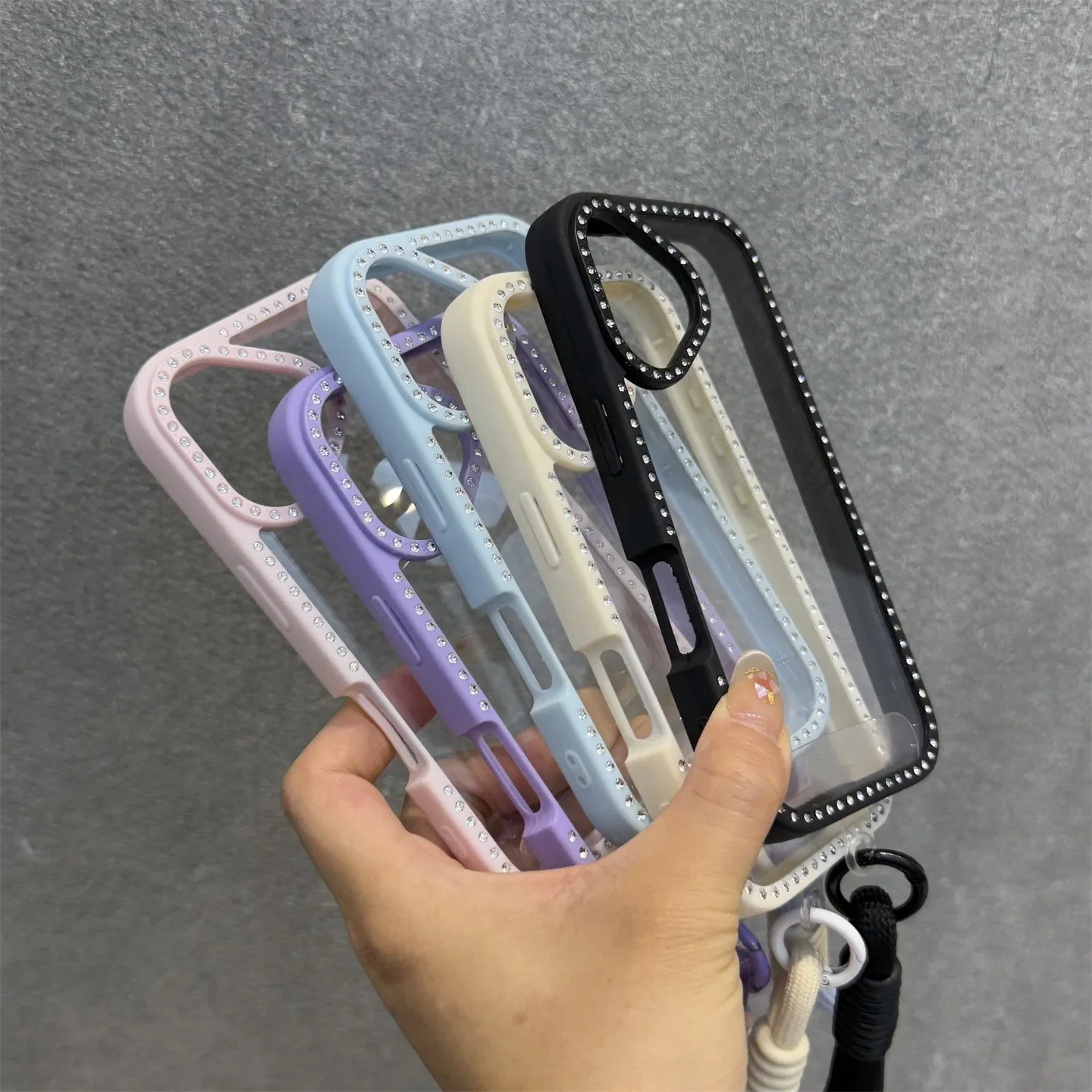 Shining Bling Diamond Transparent Phone Case For iPhone 16 16E 15 14 13 12 11 Pro Max 16Plus 16Pro With Wristband Lanyard Cover