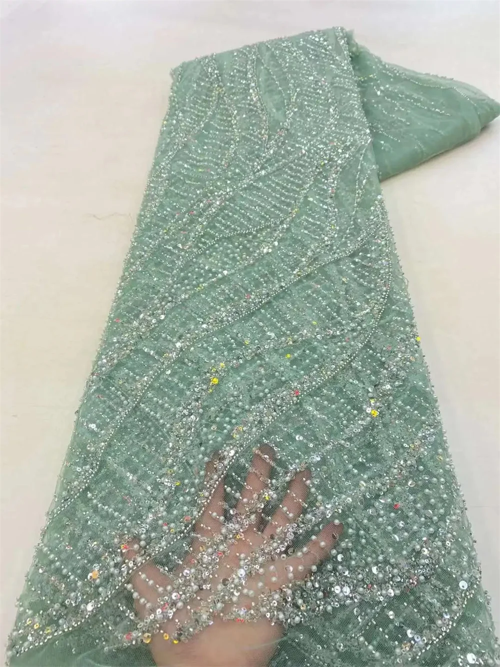 Luxuoso Africano Frisada Net Malha Tecido De Renda, lantejoulas Tule Francês, Vestido De Festa De Casamento Nigeriano, Miçangas Bordados, 2024