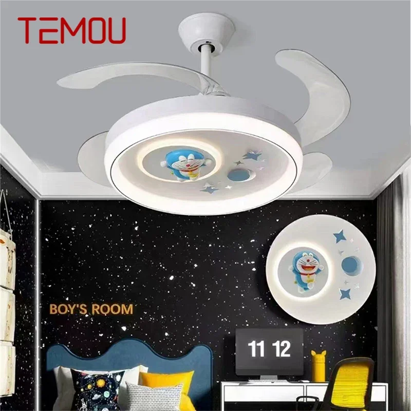 TEMOU Nordic Children Stealth Fan Light LED Modern Living room Restaurant Bedroom Ceiling Fan Light Remote Electric Fan Light