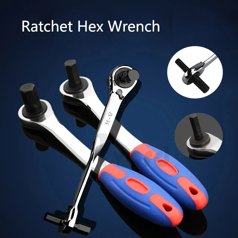 Quick Ratchet Hex Wrench 4 Head Single End Hexagonal Spanner Hexagon Key Hand Tools 2-4-2.5-4.5 3-5-3.5-5.5 4-5-6-8 10-12-14-17