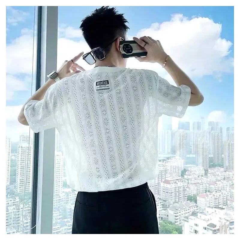 

Summer Casual Crew Neck Short Sleeve T-Shirt Pure White Lightweight Breathable Comfort Fit Fashion Tee Men's Clothing