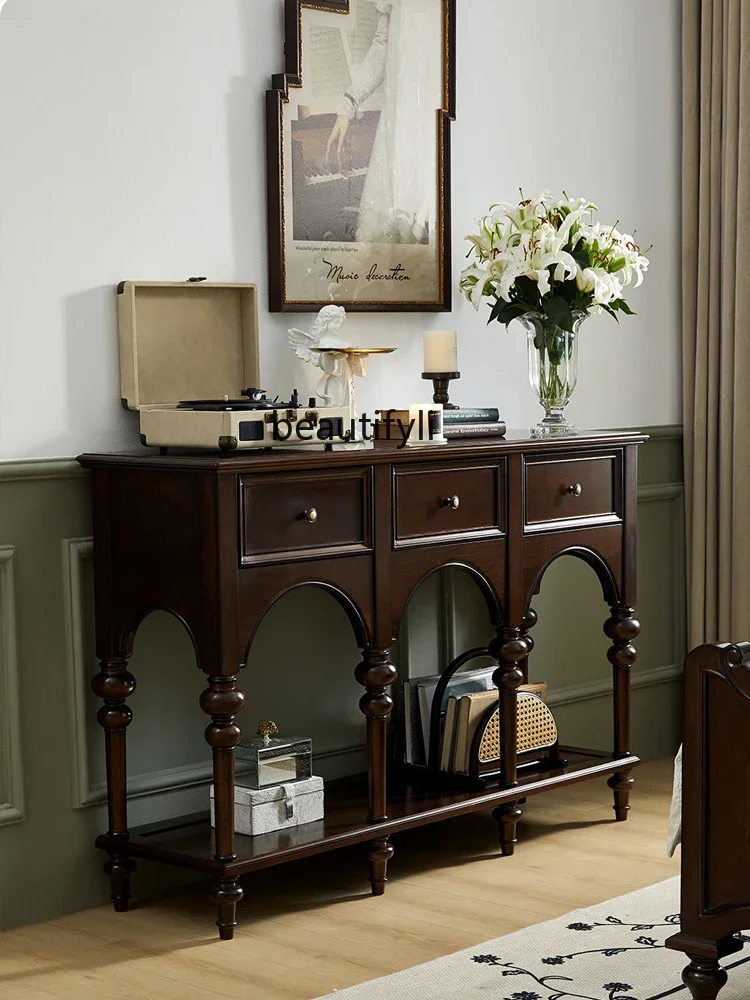 American Light Luxury Console Tables Home Distressed Locker French Retro Solid Wood Sideboard