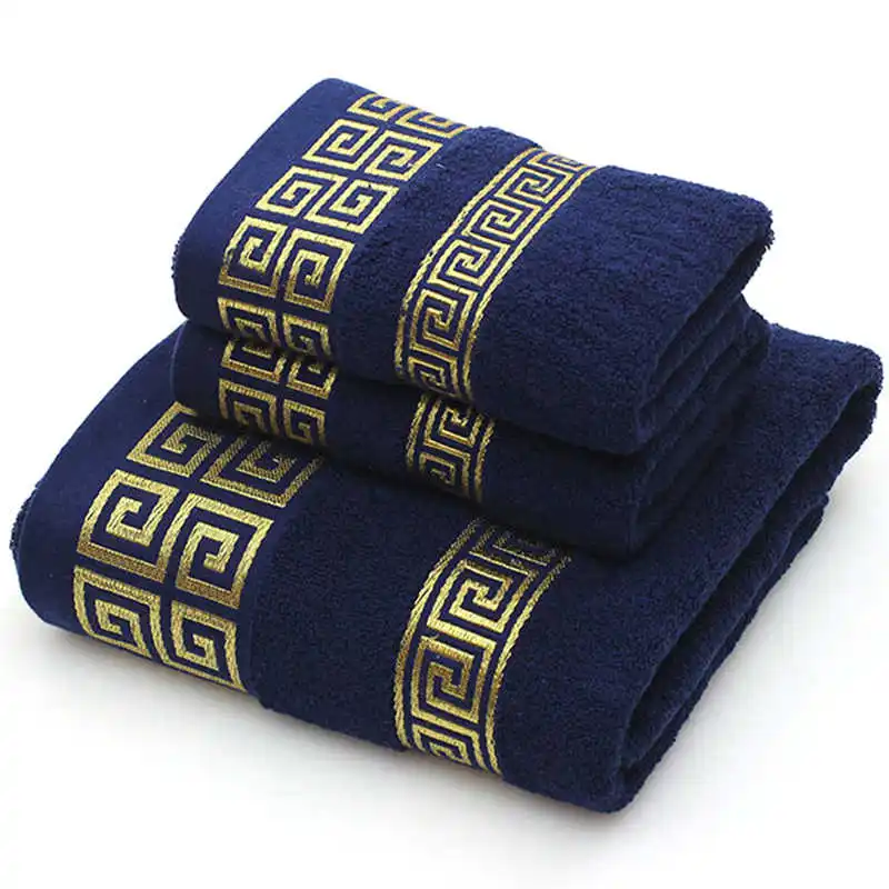 

3 Pack Terry Towel Set 100% Cotton Bath Towel For Adult Geometric Design Blue White Travel Hand Face Towels Sport Gym Washcloths