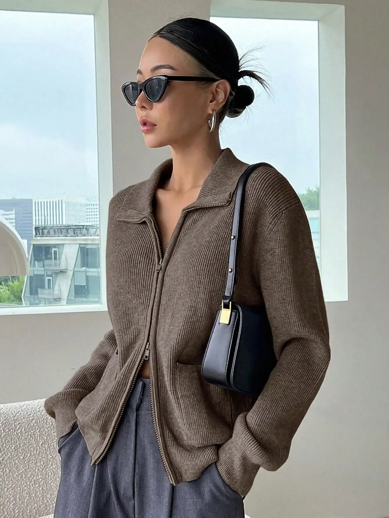 

Женский повседневный винтажный кардиган DAZY, однотонный, на молнии, осенняя женская одежда, куртка