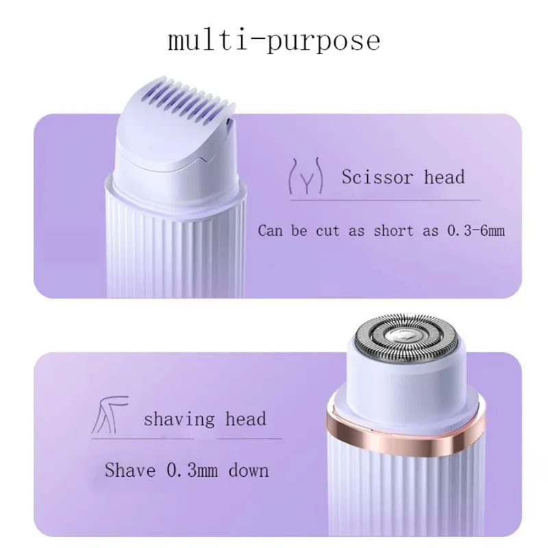 ماكينة حلاقة كهربائية اثنان في واحد للنساء - مناسبة للحواجب والوجه والساقين والإبطين ومزيل الشعر الرطب والجاف المحمول