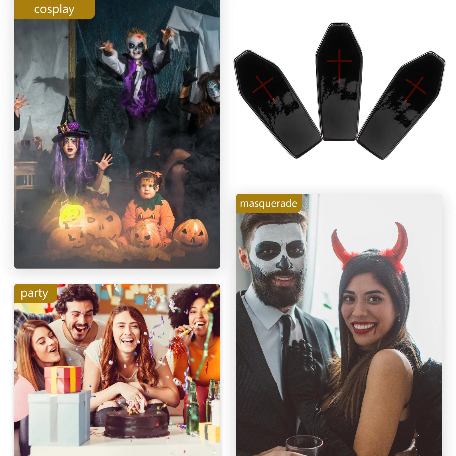 10Pcs Halloween Coffin Decor Classic Creepy Yard Coffins Prop Party Decoration Haunted House Accessory Casket Funeral Coffin