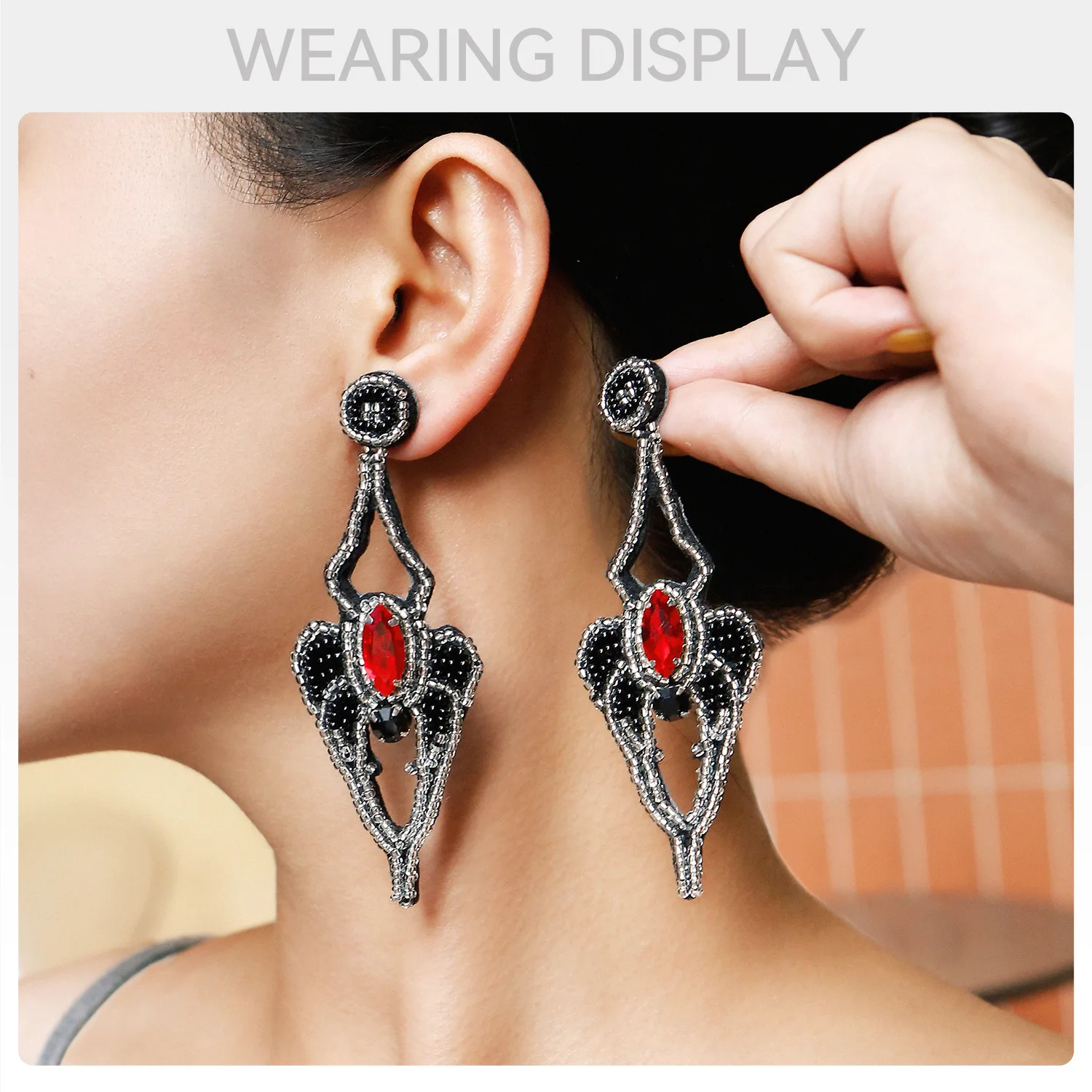 Rice bead earrings All Saints' Day Originality Play tricks Design Spider Hand knitting Bohemia Alloy Fashion Beaded earrings