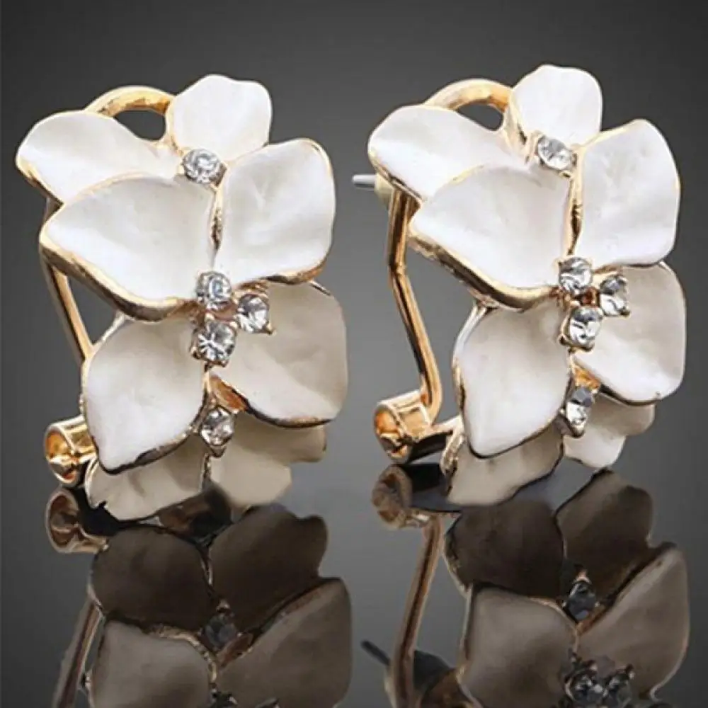 Dropshipping!!Cute Gardenia Flower Rhinestone Inlaid Ear Studs Women Earrings Jewelry Gift