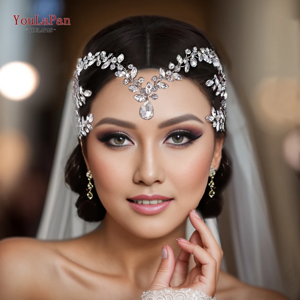 

YouLaPan Bridal Rhinestone Forehead Piece Wedding Crystal Hairpiece for Woman Forehead Tiara Crown Jewelry Hair Accessory HP599