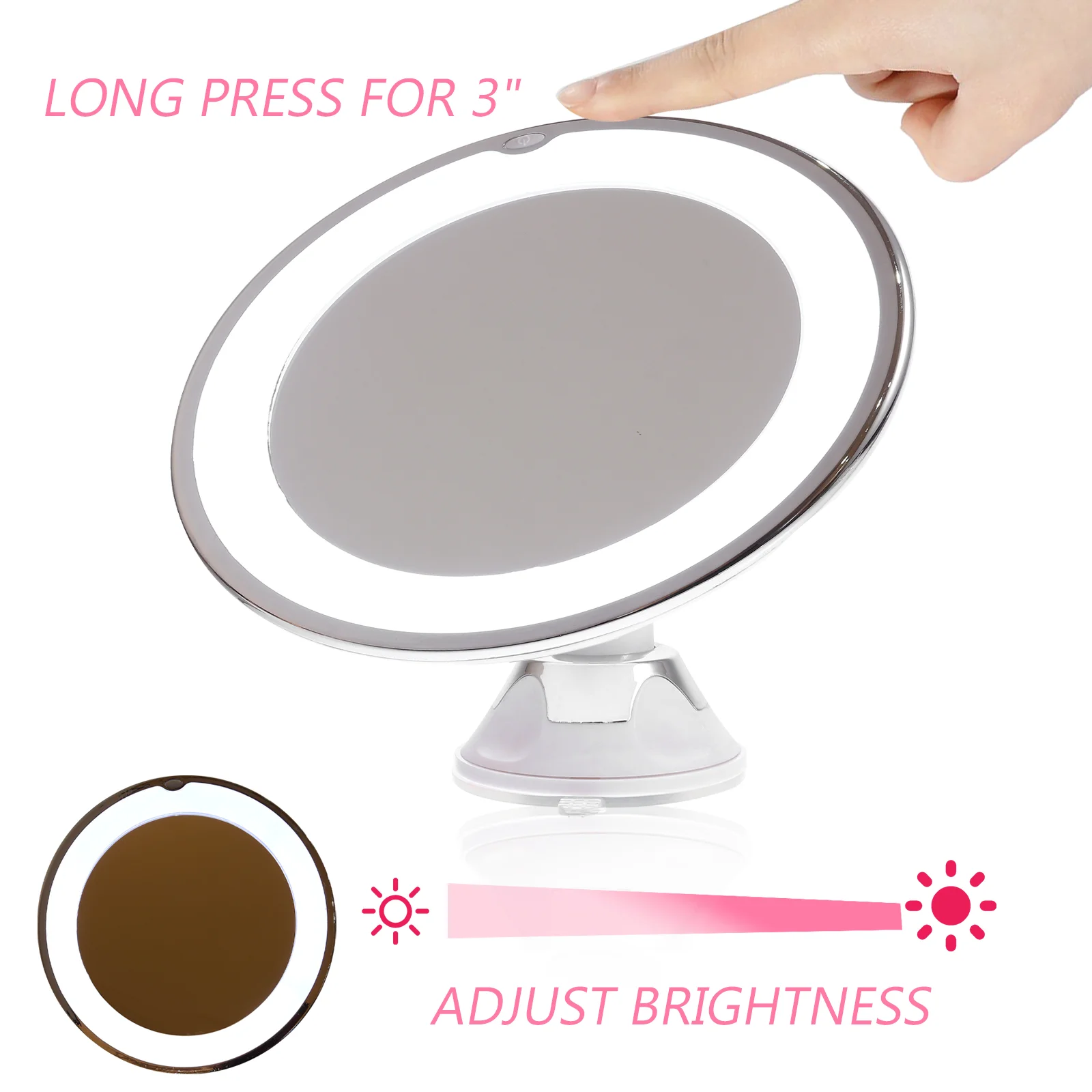 Tabletop Mirror for Makeup Desk LED Vanity Mirrors Dressing Bathroom with Suction