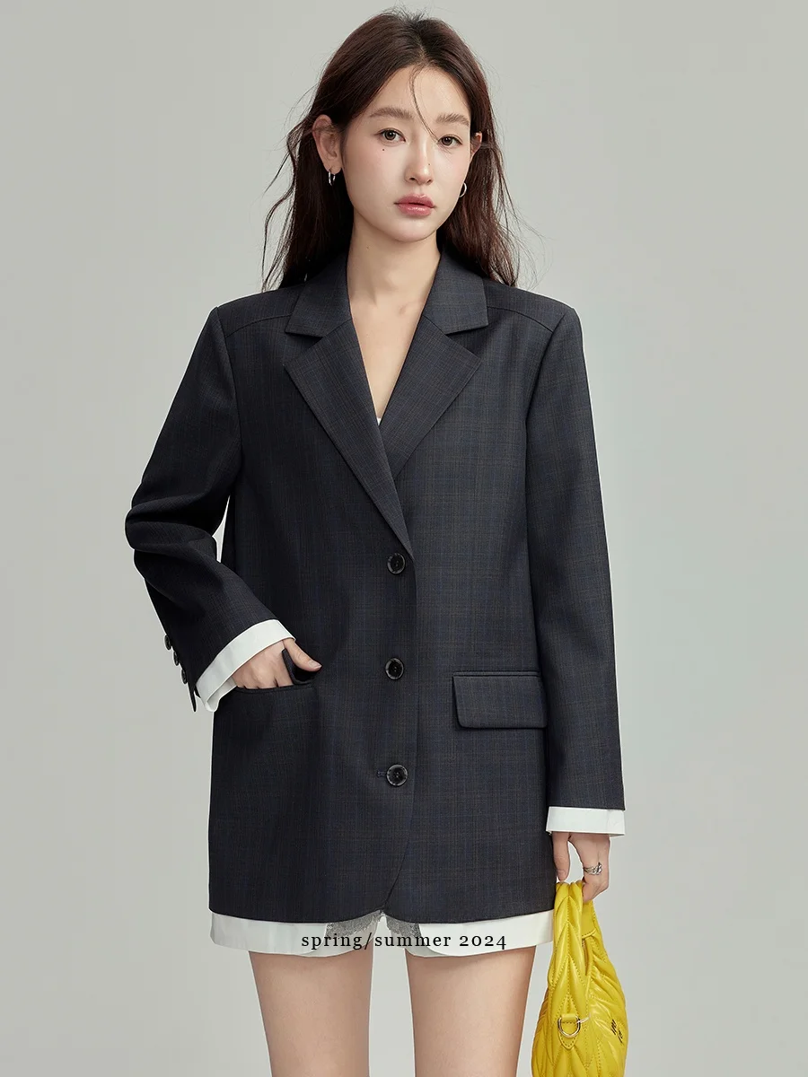 

Ele Slim Fit Woolen Suit Jaet U-Ne College Plaid Straight Vest Dr Women's Faion Commute Sle Zipper ket Design