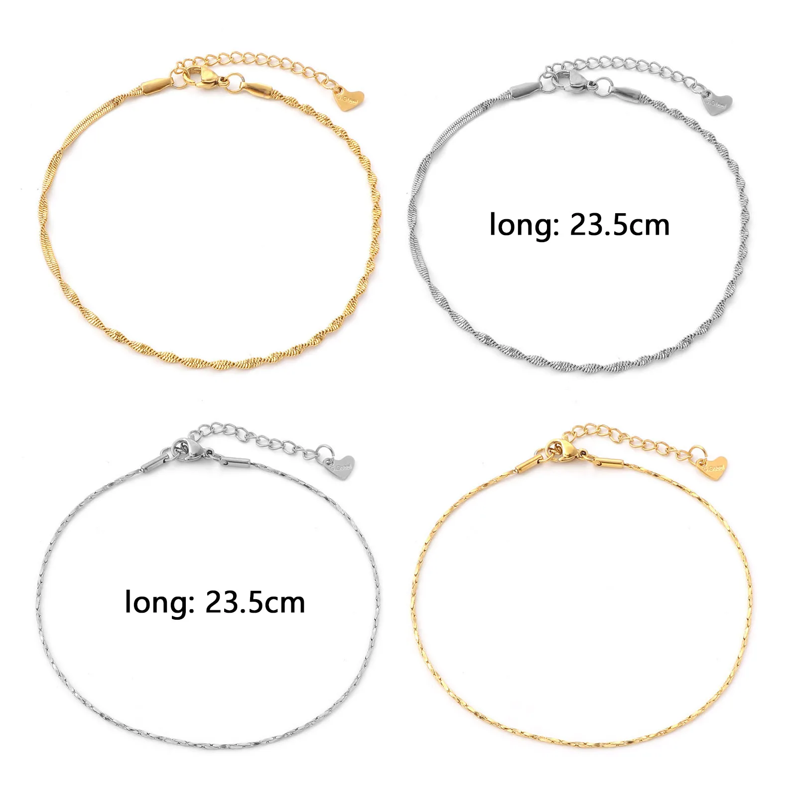 1pc 304 Stainless Steel Crimpable Chain Anklet Gold Color Anklet Bracelet For Women On Foot Barefoot Summer Jewelry 23.5cm long