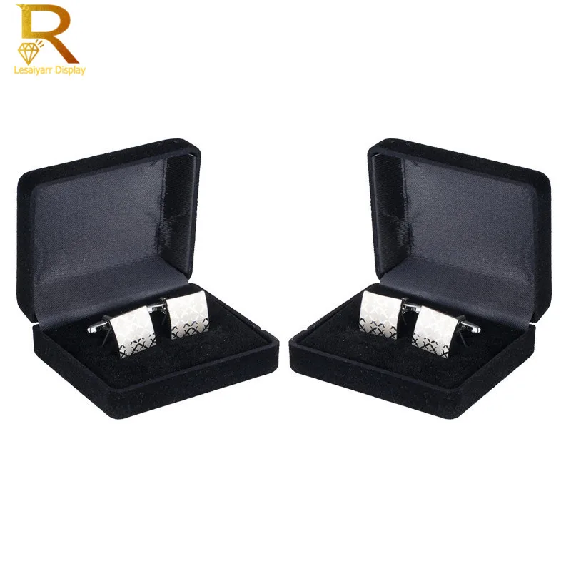 Wholeslae ผู้ชาย Cufflinks กล่องบรรจุภัณฑ์สีดำหนังเทียมเครื่องประดับ Cuff Links กล่องเก็บคริสต์มาสของขวัญ Casket