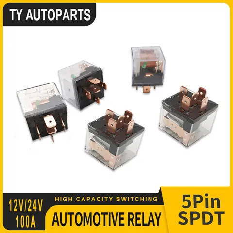 5pcs Automotive Relay 12V 100A 5Pin SPDT High Capacity Switching Car Control Device Car Relays DC 24V1pcs Automotive Relay 12V