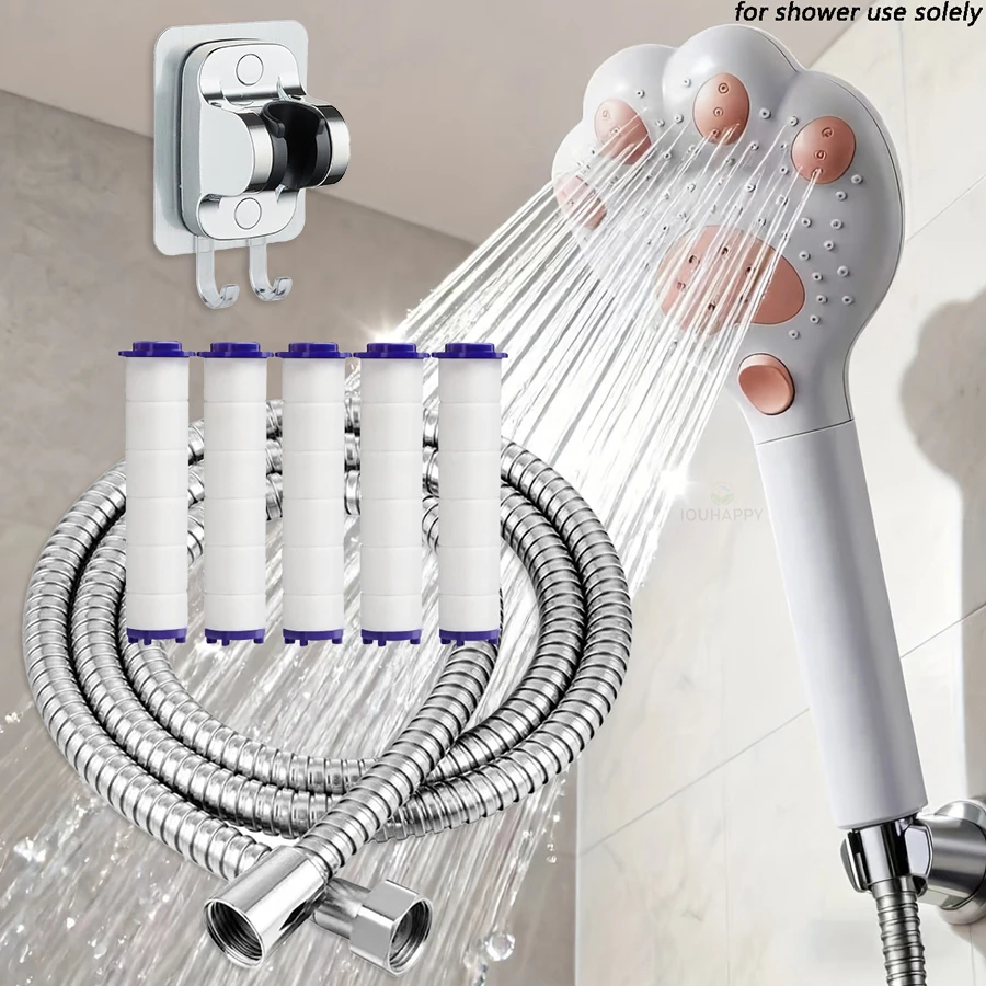 Cartoon Cat Paw Shower Nozzle,3 Adjustable Water Modes One‑button Control,Standard Connector for Household,Hotel,RV Bath Use