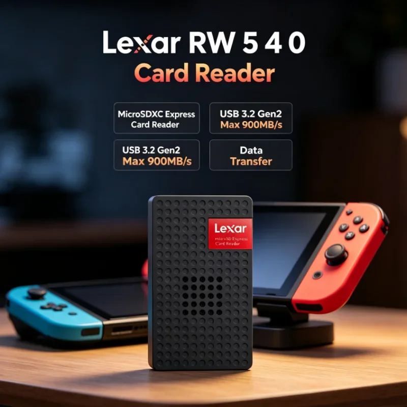 Lexar MicroSDXC Express Card Reader RW540 Built-in Fan PLAY PRO MicroSD Card Reader Max 900MB/s for Video Transfer