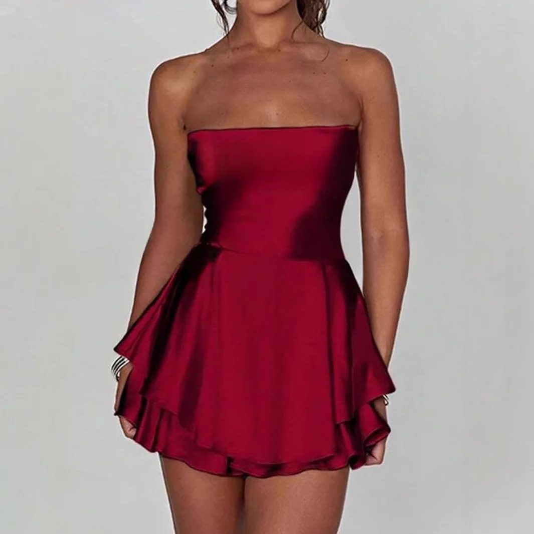 Y2K Style Satin Tube Top Backless Dress Women's Clothing 2025 Summer Vestido Feminino Robe De Soirée Sirene Femme Longue