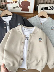 Children's knitted cardigan small jacket 2024 Spring and Autumn Mid size boys loose casual baseball jacket top