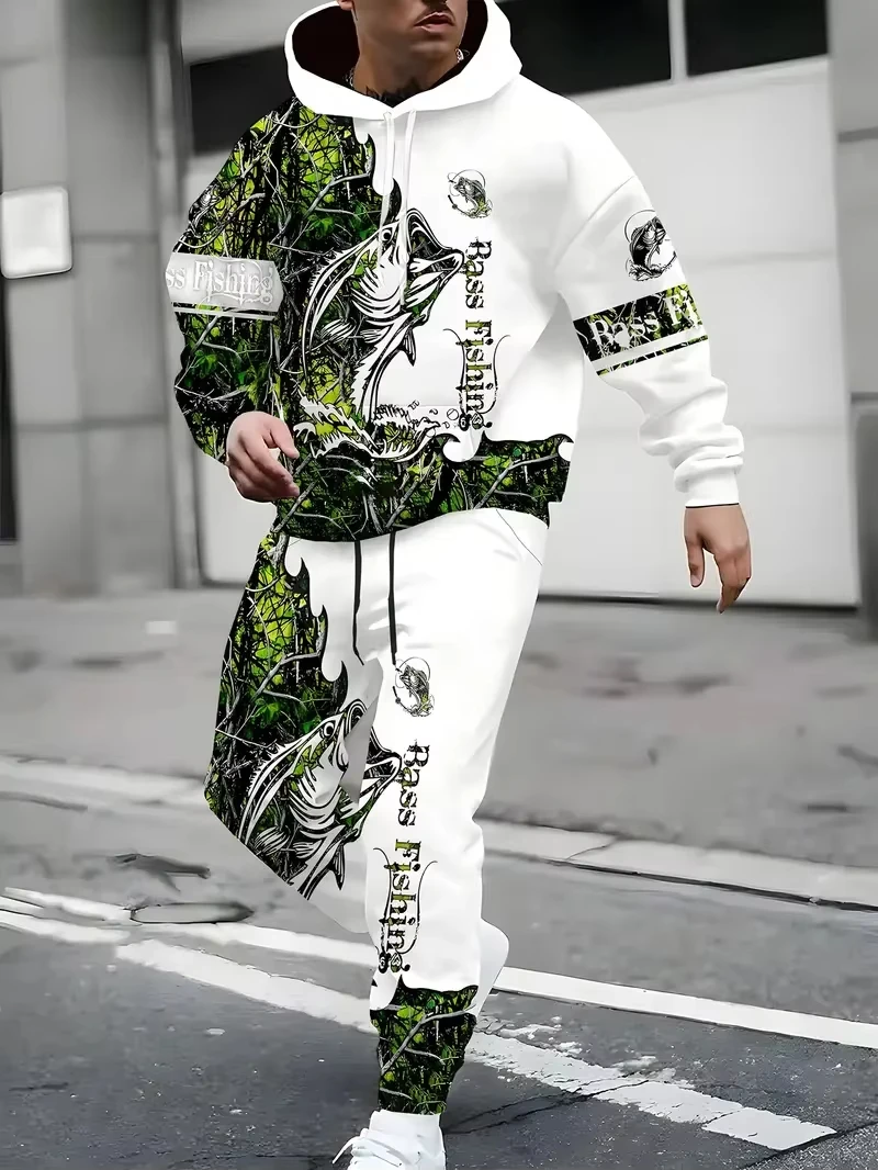 Ensemble sweat à capuche et pantalon pour hommes, impression 3D, mode Cool, Camping en plein air, vêtements à manches longues, surdimensionné, confortable, ensemble deux pièces pour hommes