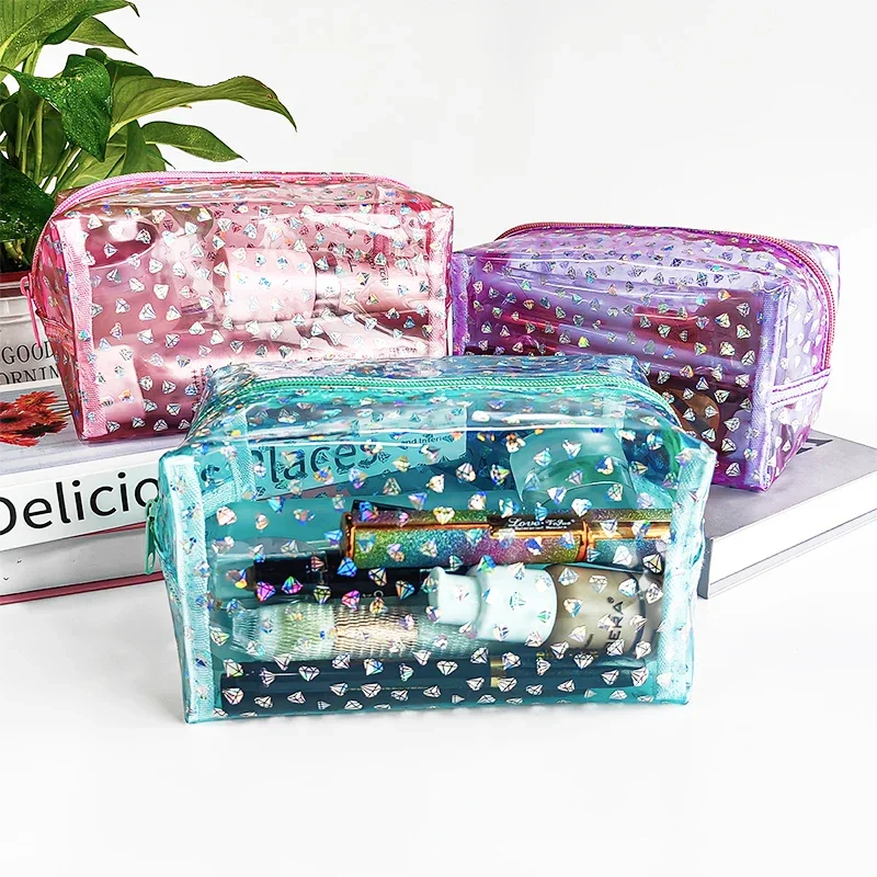 Clear Transparent Makeup Bags Diamond Printed Waterproof Cosmetic Organizer Bags Clear Makeup Bags For Women Toiletry Bag