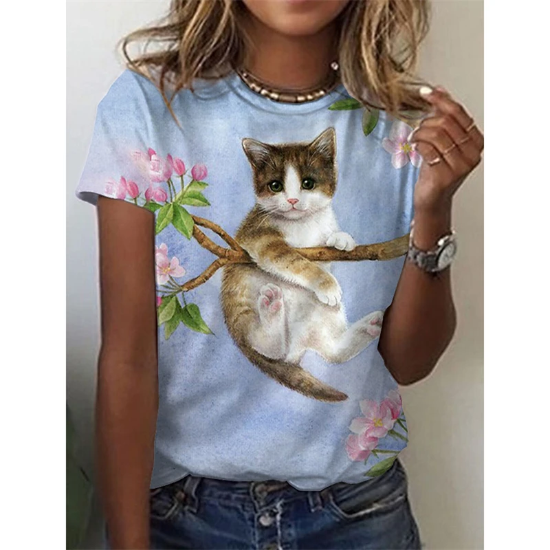3D Dogs Cat Print T Shirt Fashion Female Tees Tops Kawaii Clothes Girls Harujuku Tshirt Summer O-Neck Top Women Clothing 2024
