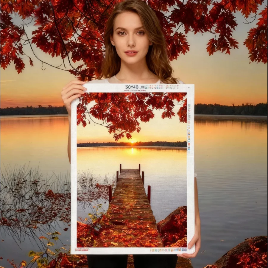 

2026 New style Scenery Cross Stitch River Bank Pattern DIY Hand Embroidery Kit Threads Count Print Fabric Needlework Set Gift
