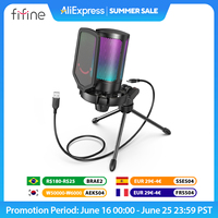 FIFINE USB Condenser Gaming Microphone, for PC PS4 PS5 MAC with Pop Filter Shock Mount&Gain Control for Podcasts ,Ampligame A6V