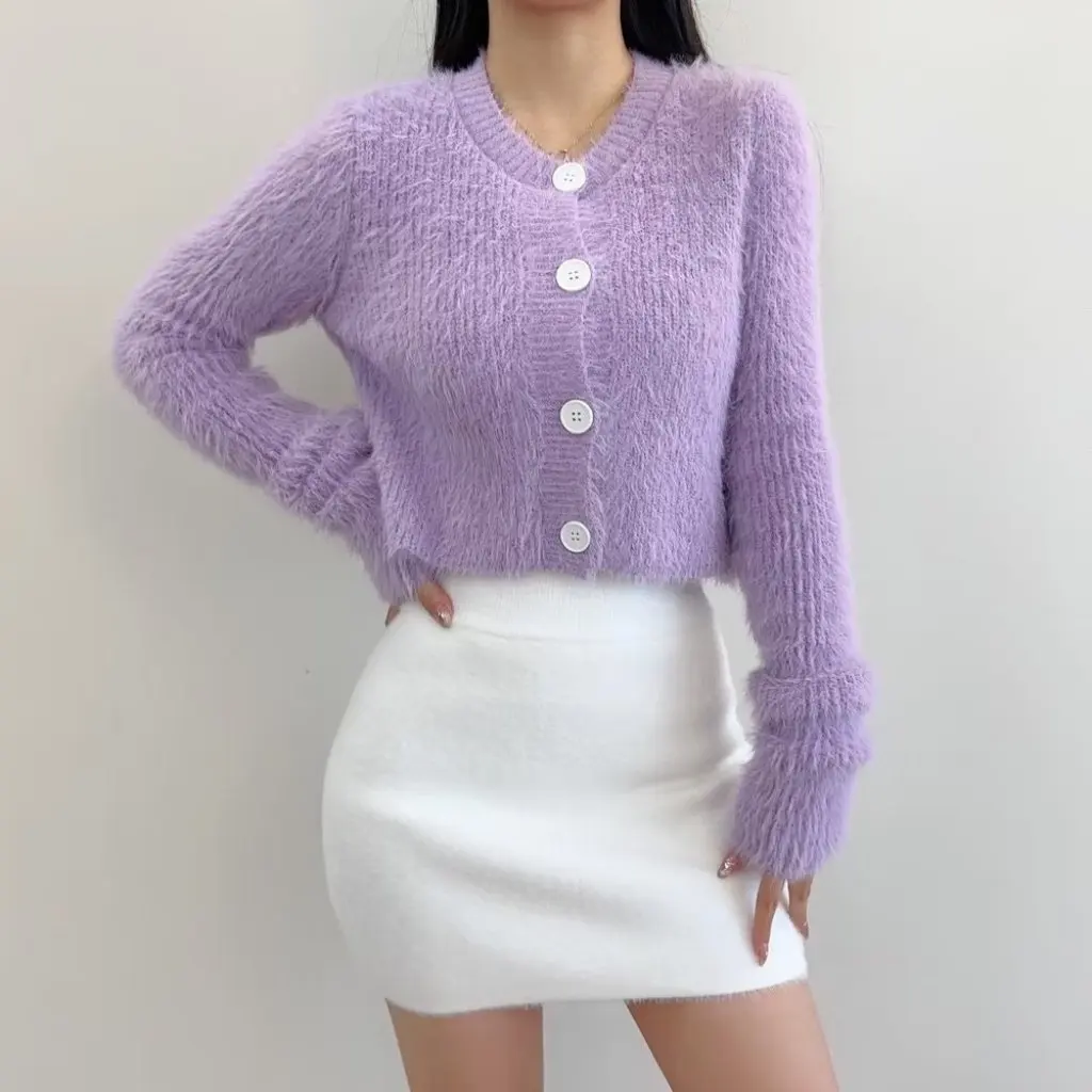 Cardigan lavorato a maglia girocollo da donna Maglione a petto ampio lavorato a maglia simile alla lana Ins Blogger Style Primavera Novità