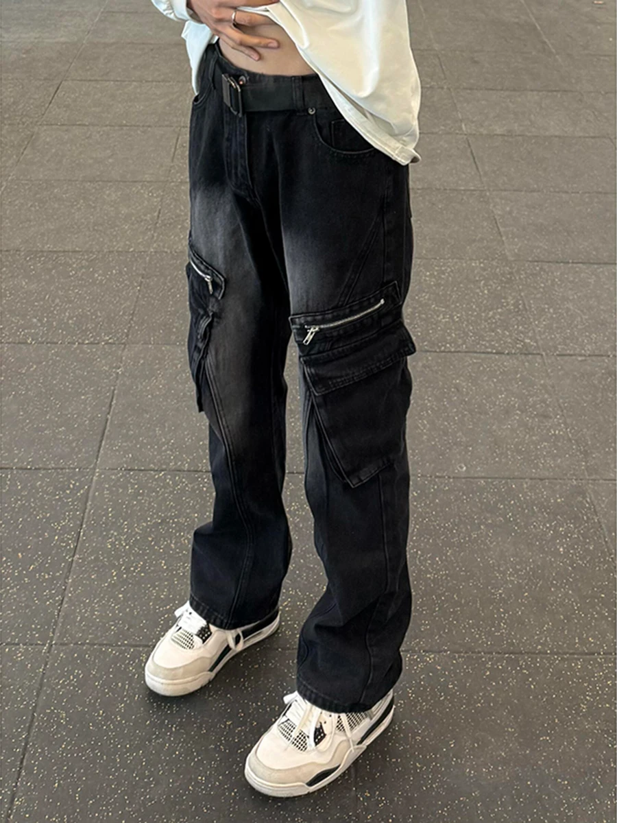 

Bla Side Zipper Workwear Jeans Men's Spring American High Street Vibe Straight Leg Knife Flared Pants Slimming Effect