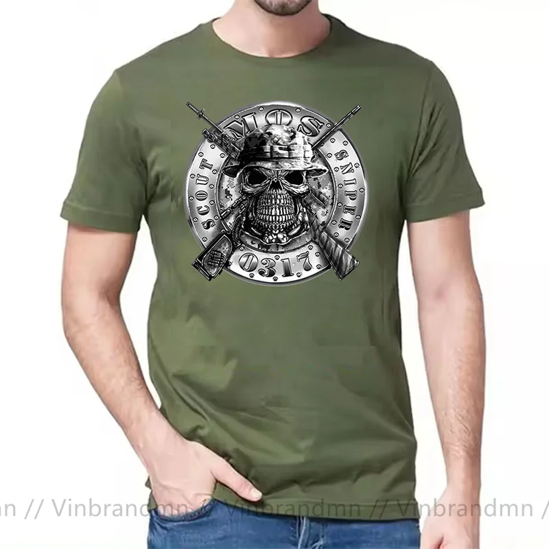 Creative Skull Design Sniper One Shot One Kill T Shirt Men U.S. Marine Soldier Sniper T-Shirt Harajuku Plus Size S-6XL Tee Shirt