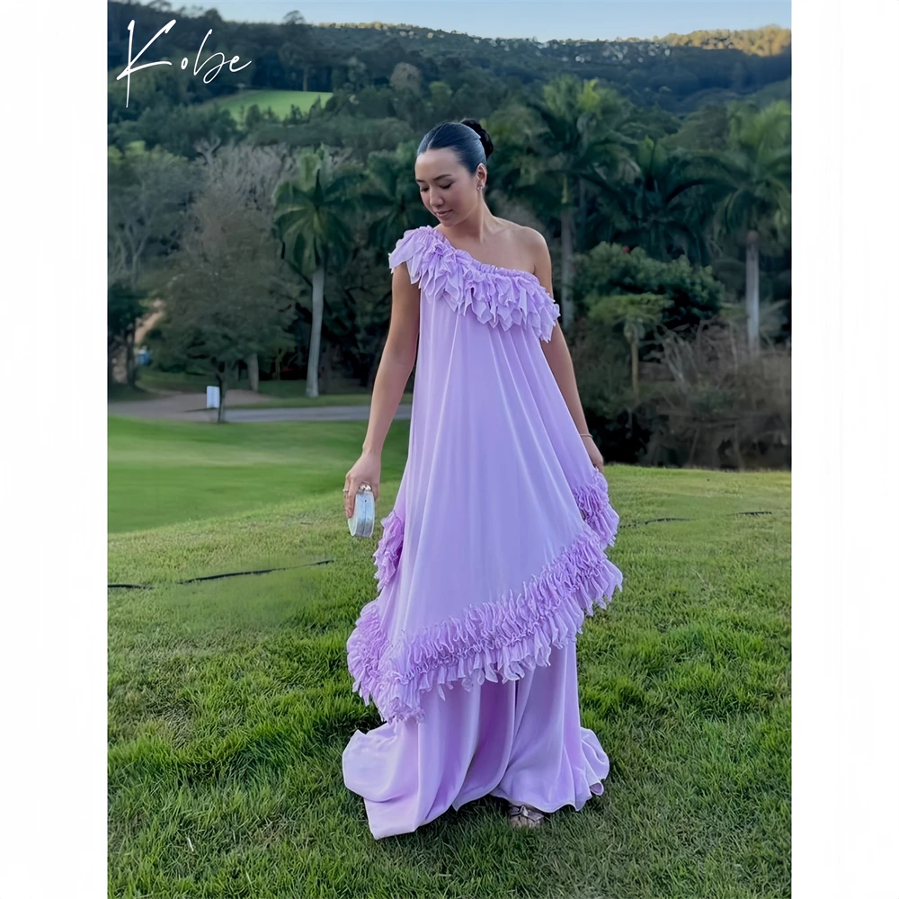

Kobe Flower One Shoulder Column Prom Dresses 2025 Cascading Ruffle Elegant Evening Dresses Floor-Length Customized Party Dresses