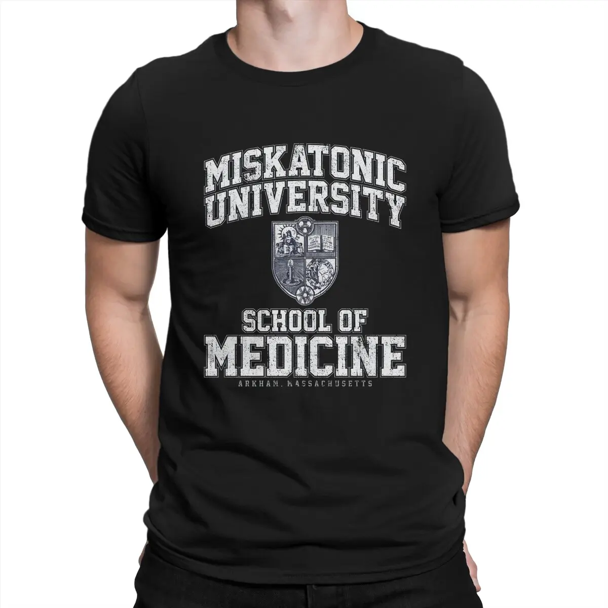 Casual Medicine T-Shirts for Men Crew Neck 100% Cotton T Shirts Miskatonic University Short Sleeve Tee Shirt Classic Clothes