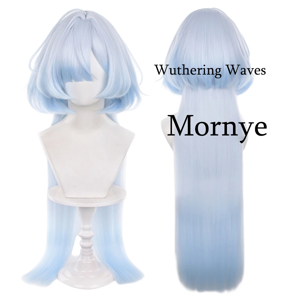 Game WuWa Mornye Cosplay Wig 85cm Blue Gradient Heat Resistant Synthetic Hairpiece Halloween Party Comic Con Theme Wigs +Wig Cap