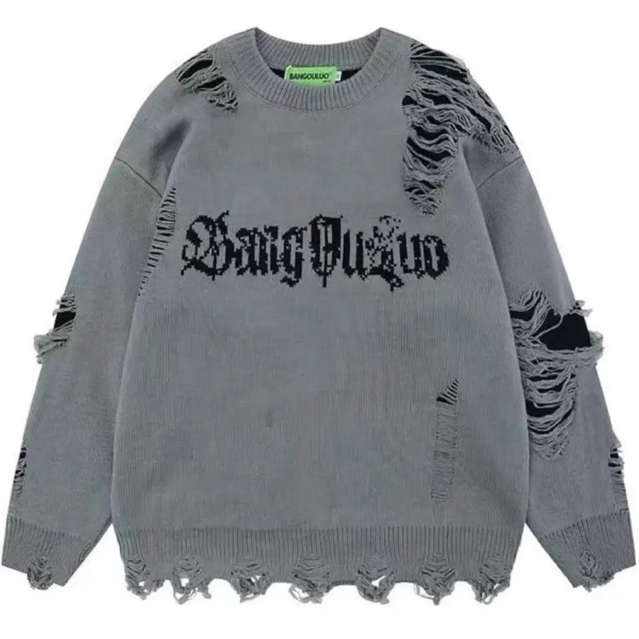 Street Style American Diablo Hollow Hole Sweater Plus Size Men's And Women's Hip-hop High Street Couple Knitted Pullover