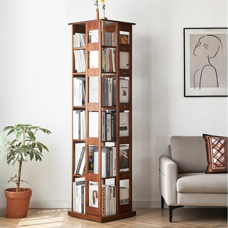 

Solid wood rotating bookshelf space-saving 360-degree rotation floor-standing storage shelves household 북스 탠드 book cabinets