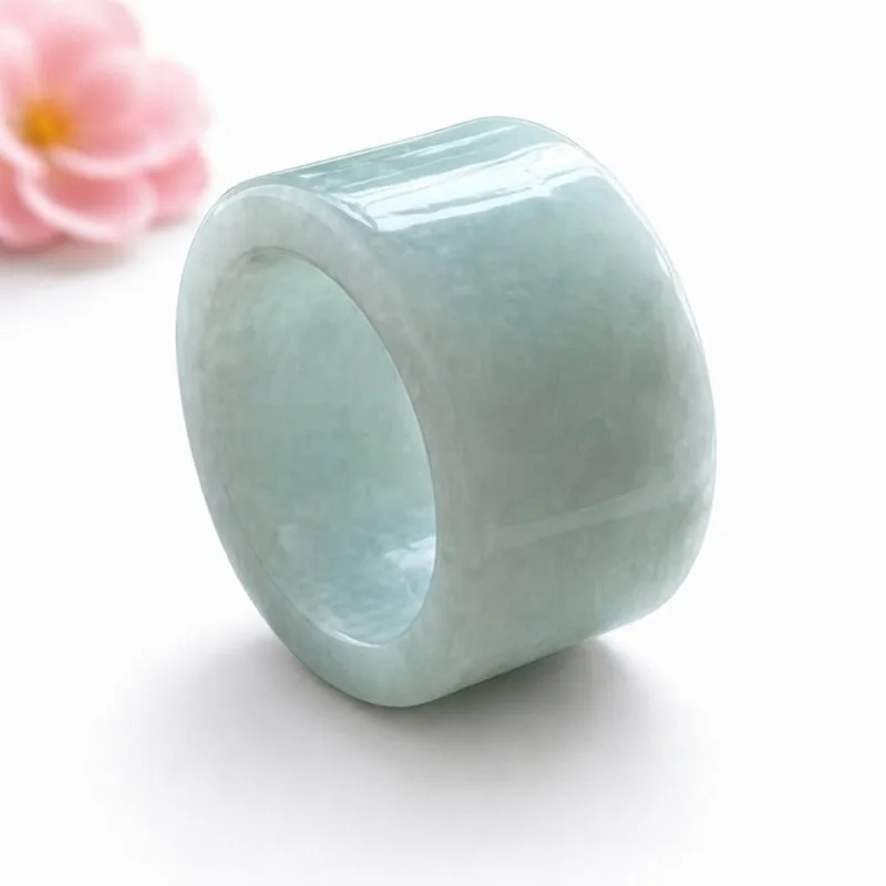 Myanmar Emerald Jade Straight edge finger ring Jadeite Amulets Fashion Natural Emerald Jewelry Charm Gifts for Men Women Lucky
