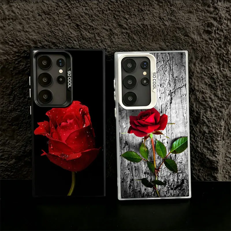 Classic Red Rose Art Phone Case for Samsung S26 Edge S25 Ultra S24 FE S23 FE S22 Plus Galaxy S21 S20 Cover Back Anti-fall Patter