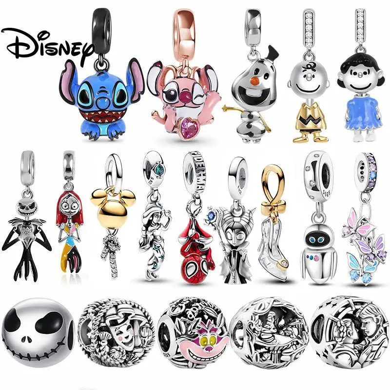 Colgantes de Plata 925 de Disney Stitch The Nightmare Before Christmas 2026, compatibles con collares y pulseras, regalos de cumpleaños DIY para mujer