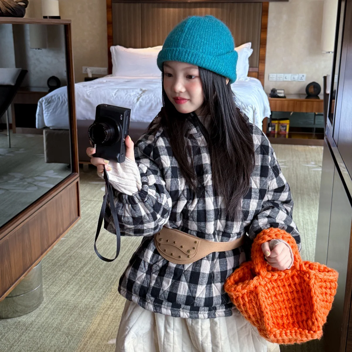 

Детская одежда, модное повседневное толстое теплое пальто в корейском стиле, осень-зима 202, новое хлопковое пальто с капюшоном в клетку для девочек