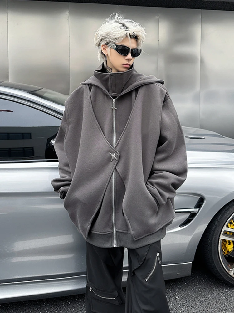 

Мужская толстовка-худи с высоким воротником для весны и осени, уличный стиль, американский дизайн, износостойкая, функциональная куртка с капюшоном